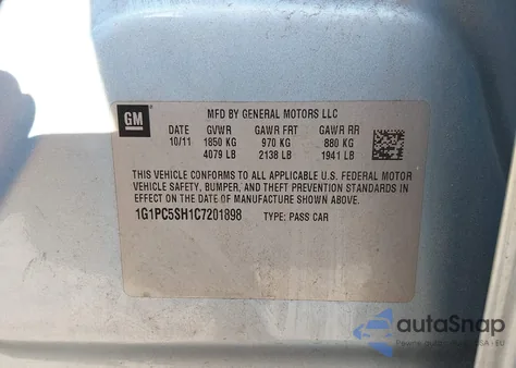 2012 Chevrolet Cruze Ls z USA, uszkodzony, nr VIN 1G1PC5SH1C7201898